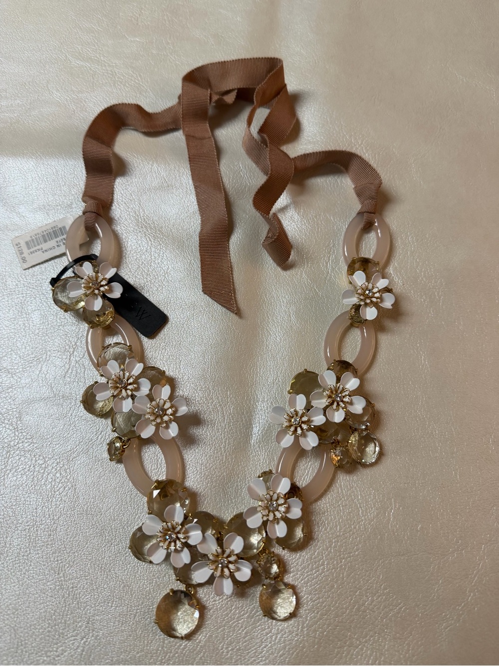 J. Crew White and Gold Floral Ribbon Necklace - Picture 5 of 7
